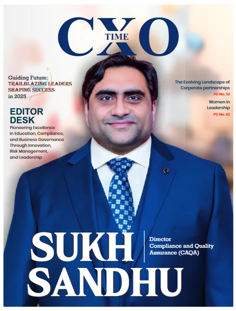 Sukh Sandhu on the cover of CVO Time magazine, highlighting their role as a compliance and quality assurance leader.