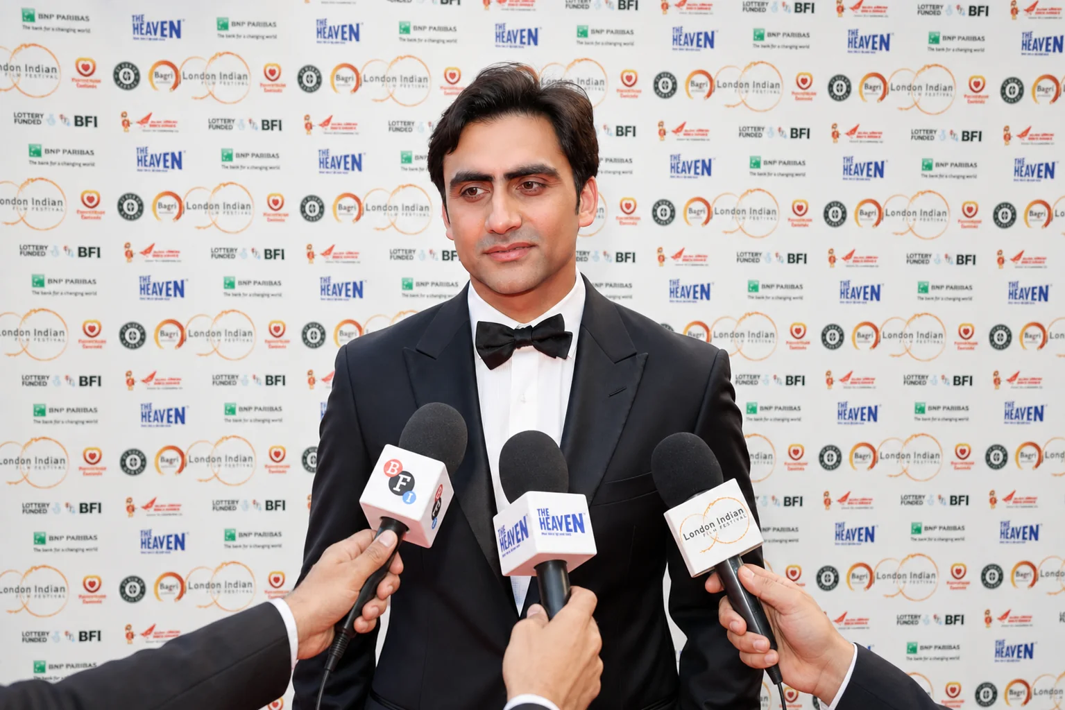Actor Dev Patel answers questions during an interview at the London Indian Film Festival.