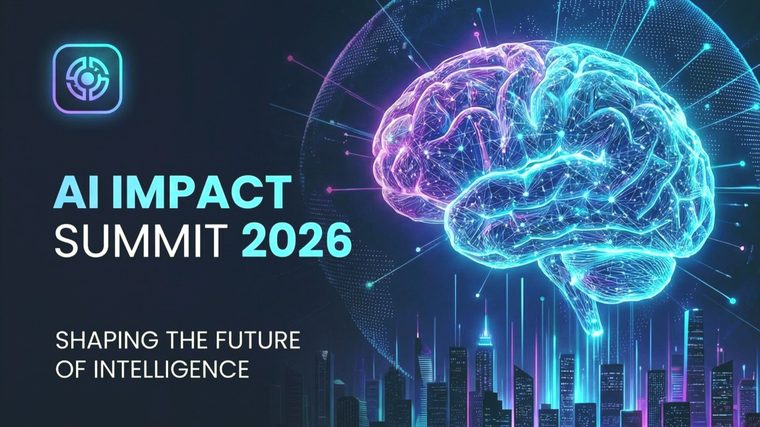 AI Impact Summit | Sukh Sandhu Promotional graphic for the AI Impact Summit 2026, highlighting future intelligence and innovation.
