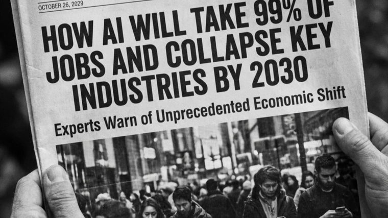 Artificial Intelligence | Sukh Sandhu A newspaper headline details the potential economic impact of artificial intelligence and job displacement, relevant to Sukh.
