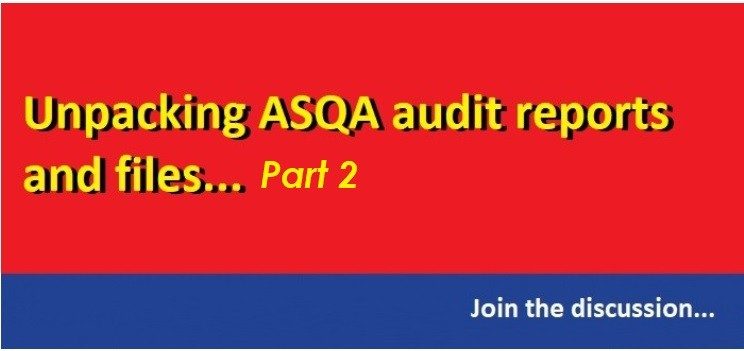ASQA Audits | Sukh Sandhu A slide about unpacking ASQA audit reports invites viewers to join a professional development discussion.