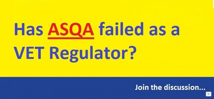 ASQA & VET Regulation | Sukh Sandhu A graphic poses the question of whether ASQA has failed as a VET regulator, inviting discussion about compliance services.