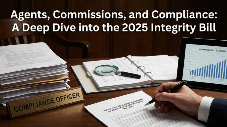 Compliance Officer | Sukh Sandhu A compliance officer reviews legal documents related to the 2025 Integrity Bill and governance.