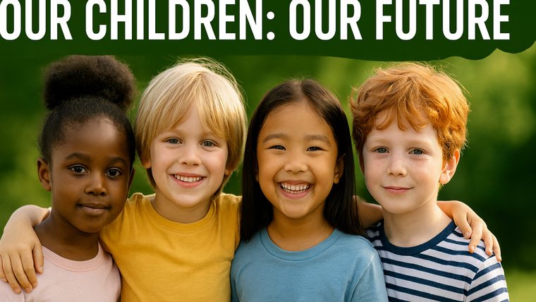 Diverse Children | Sukh Sandhu Four smiling children of diverse ethnicities pose together, representing the future of early childhood education.