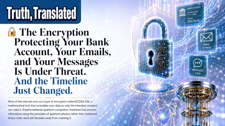 Encryption | Sukh Sandhu Graphic warns of a threat to encryption protecting bank accounts and messages, highlighting the importance of data.
