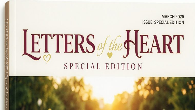 Letters of the Heart | Sukh Sandhu A magazine cover for 'Letters of the Heart' special edition features a sunset background and promotes humanity.