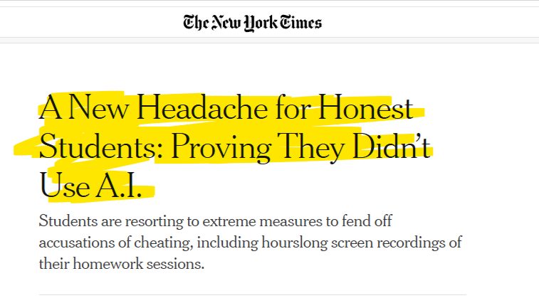 New York Times Article | Sukh Sandhu A screenshot of a New York Times article discussing AI detection and academic integrity in student assignments.