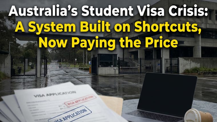 Student Visas | Sukh Sandhu Student visa applications and a laptop are shown near an Australian gate, illustrating concerns about compliance within the.