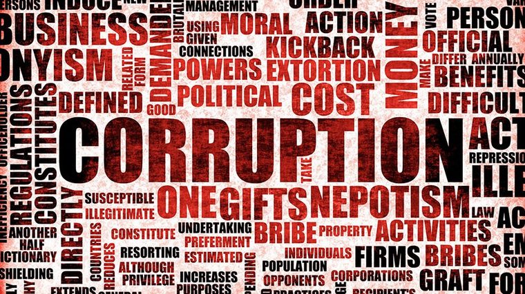 Corruption | Sukh Sandhu A graphic illustrating concepts of corruption and unethical practices relevant to compliance issues.