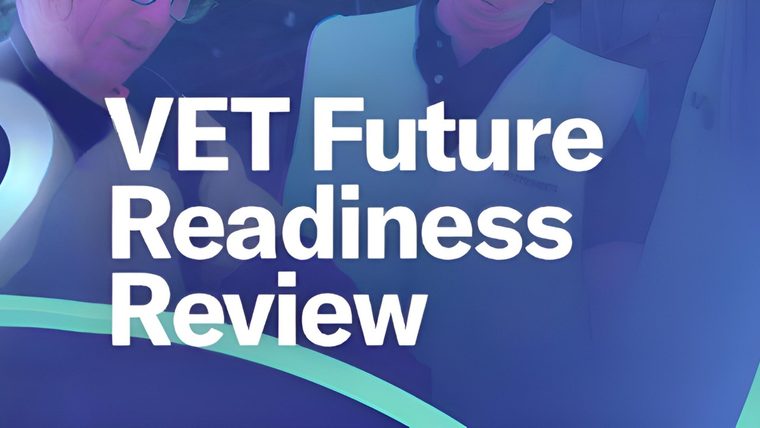 VET Review | Sukh Sandhu A screenshot shows the 'VET Future Readiness Review' displayed on a screen, relating to compliance and future skills.