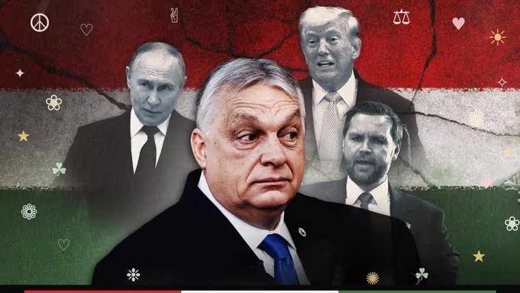 Viktor Orbán | Sukh Sandhu A graphic shows Viktor Orbán with images of Putin, Trump and Kaczyński overlaid against a Hungarian flag.