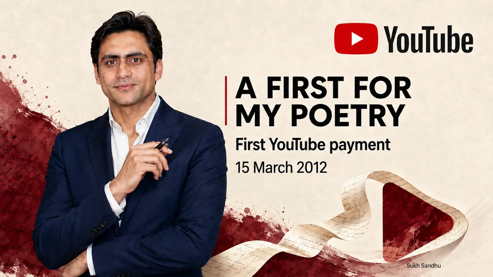 A graphic celebrates Sukh Sandhu reaching 26,500 Twitter followers after three years of connection and digital communication.