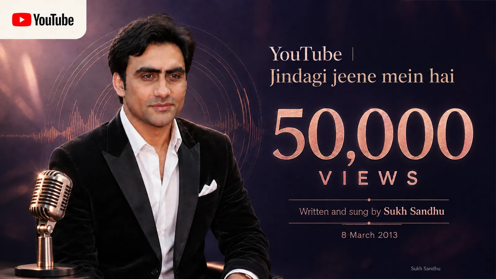 A graphic celebrates Sukh Sandhu reaching 26,500 Twitter followers after three years of connection and digital communication.