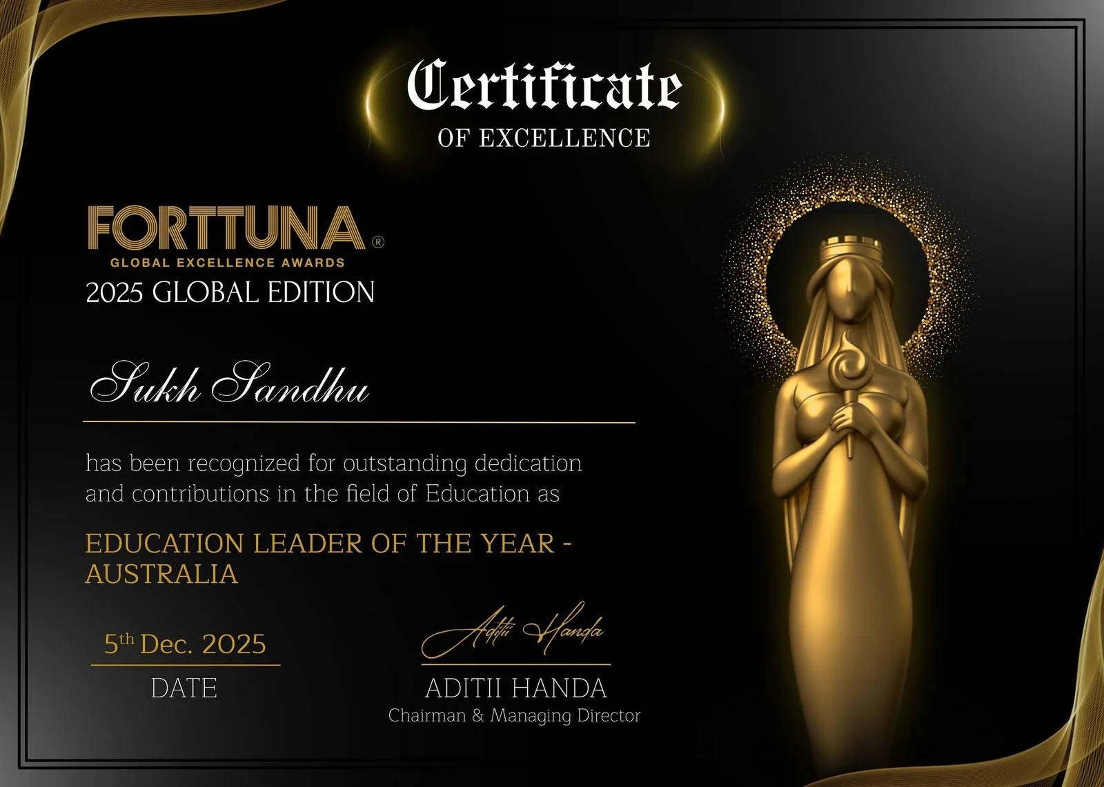 Forttuna certificate of excellence