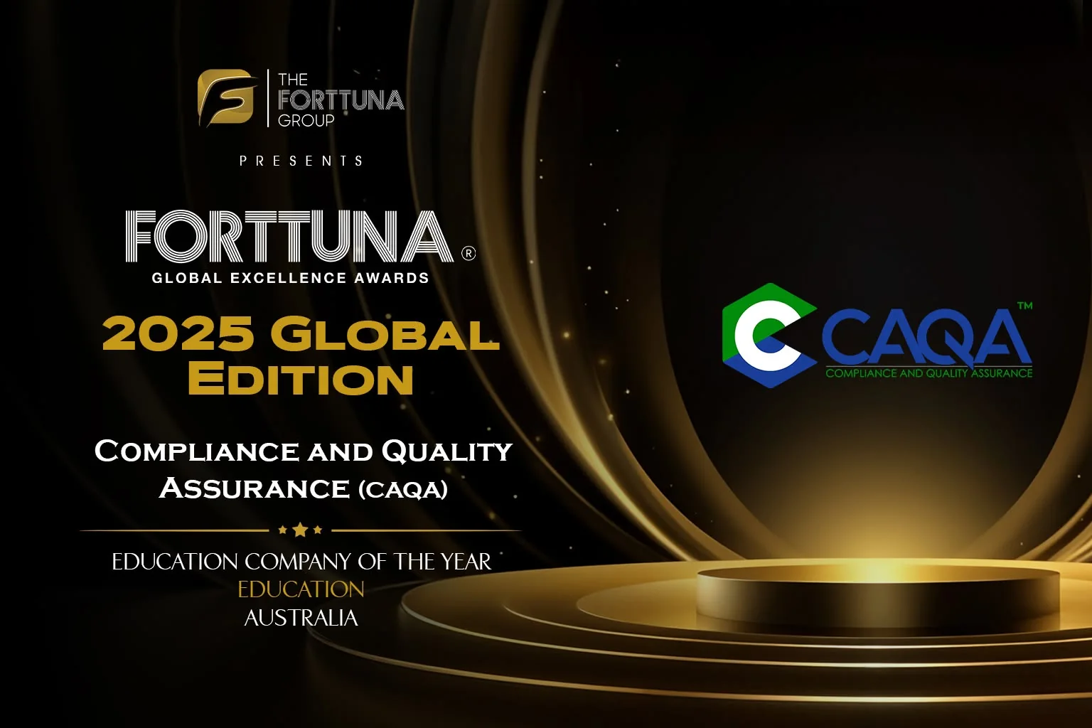 Fortuna Global Excellence Awards recognizes CAQA as Education Company of the Year in Australia for compliance and quality.