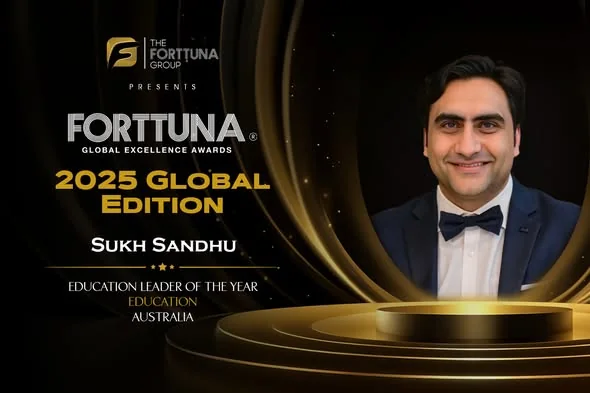 Sukh Sandhu receives the Fortuna Global Excellence Award as Education Leader of the Year, recognizing achievements in.