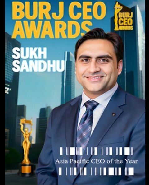 Sukh Sandhu receives the Asia Pacific CEO of the Year award at the Burj CEO Awards, recognizing leadership in compliance.