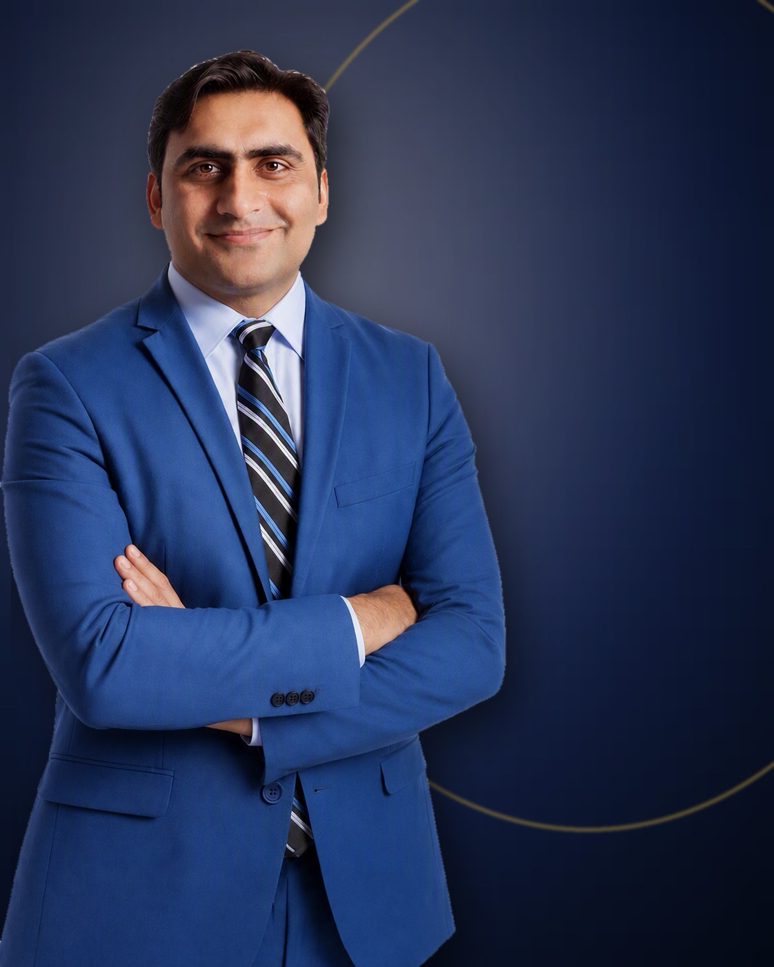 Sukh Sandhu, a business professional in a suit and tie, poses for a portrait as an ISO auditor.