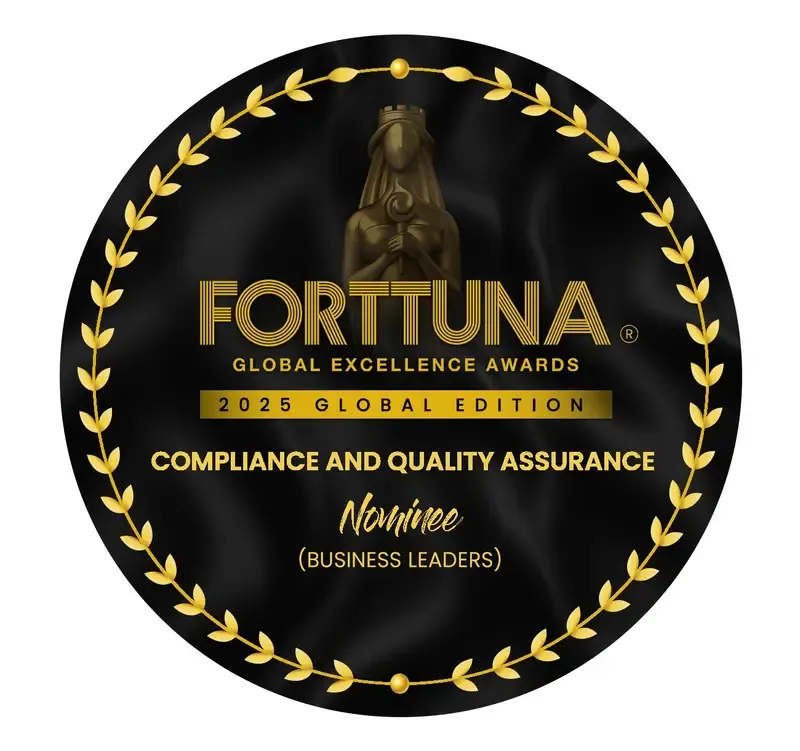 Sukh Sandhu logo, a nominee seal for the Fortuna Global Excellence Awards.